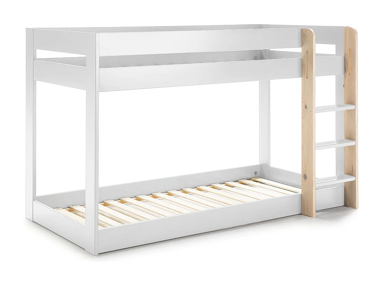Lit superposé enfant en bois coloris blanc ciré, couchage 90 x 190 cm - Longueur 197 x Profondeur 107 x Hauteur 131 cm