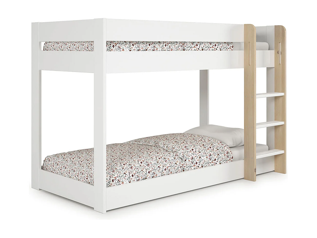Lit superposé enfant en bois coloris blanc ciré, couchage 90 x 190 cm - Longueur 197 x Profondeur 107 x Hauteur 131 cm