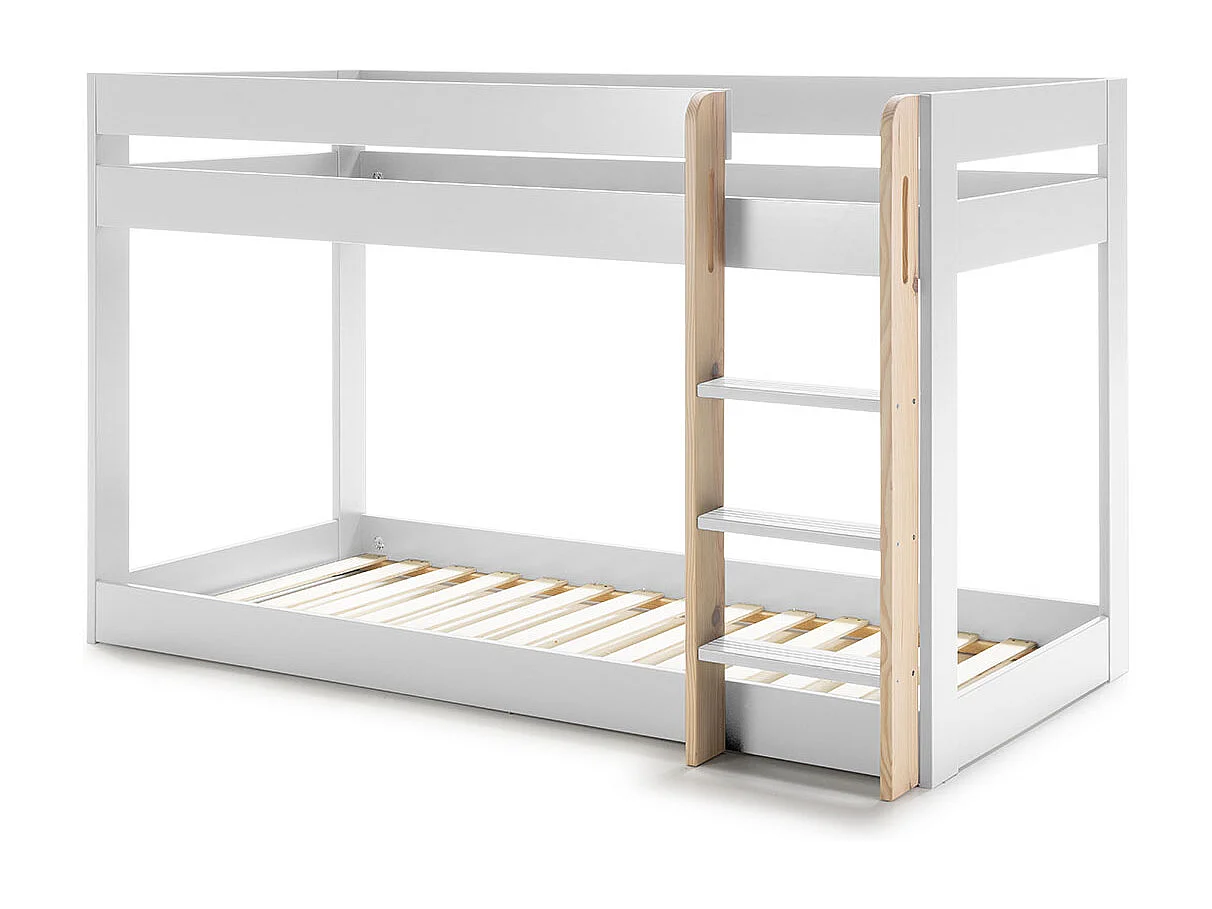 Lit superposé enfant en bois coloris blanc ciré, couchage 90 x 190 cm - Longueur 197 x Profondeur 107 x Hauteur 131 cm