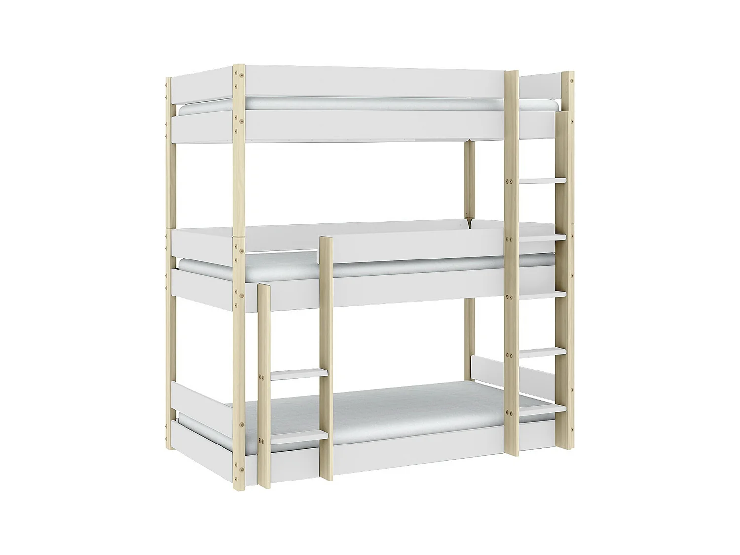 Lit superposé enfant coloris blanc, couchage 90 x 190 cm - Longueur 200 x Profondeur 107 x Hauteur 197 cm