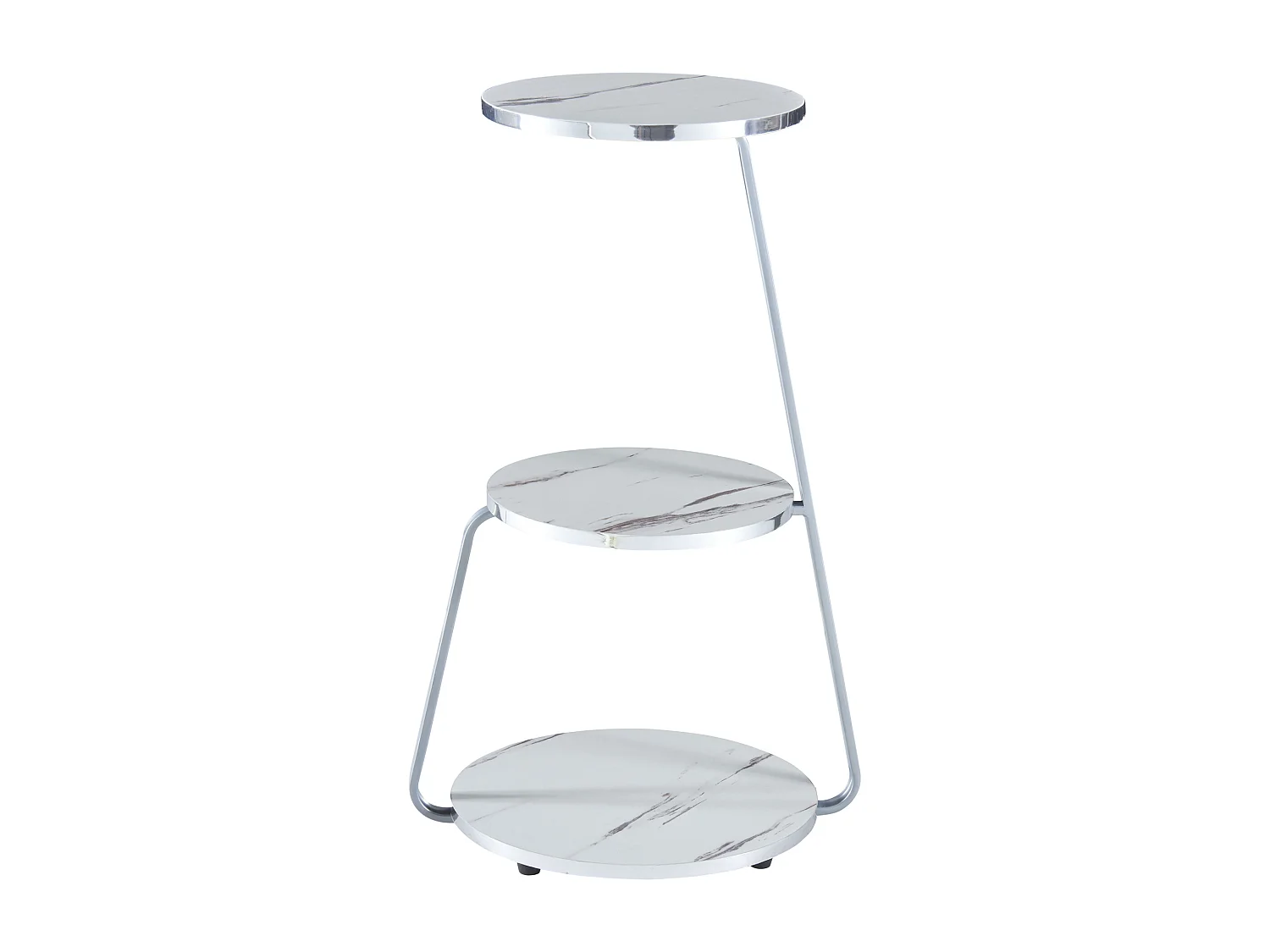 Table d&#039;appoint Sipoo à 3 niveaux 74 x 46 x 37 cm marbre blanc / argenté [en.casa]
