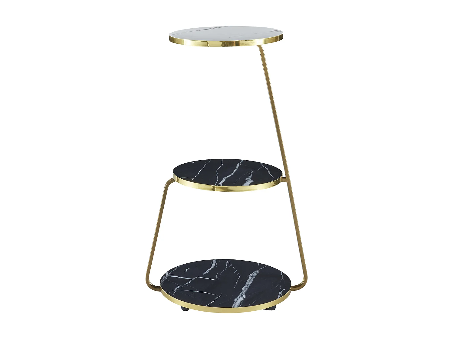 Table d'appoint Sipoo à 3 niveaux 74 x 46 x 37 cm marbre noir / marbre blanc / doré [en.casa]