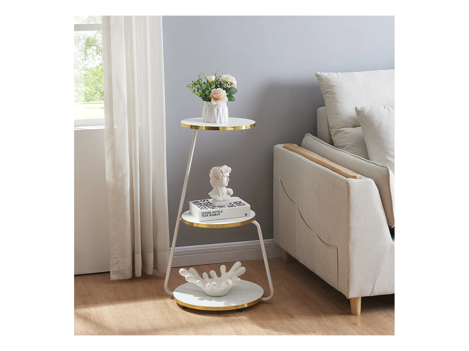 Table d'appoint Sipoo à 3 niveaux 74 x 46 x 37 cm blanc / doré [en.casa]