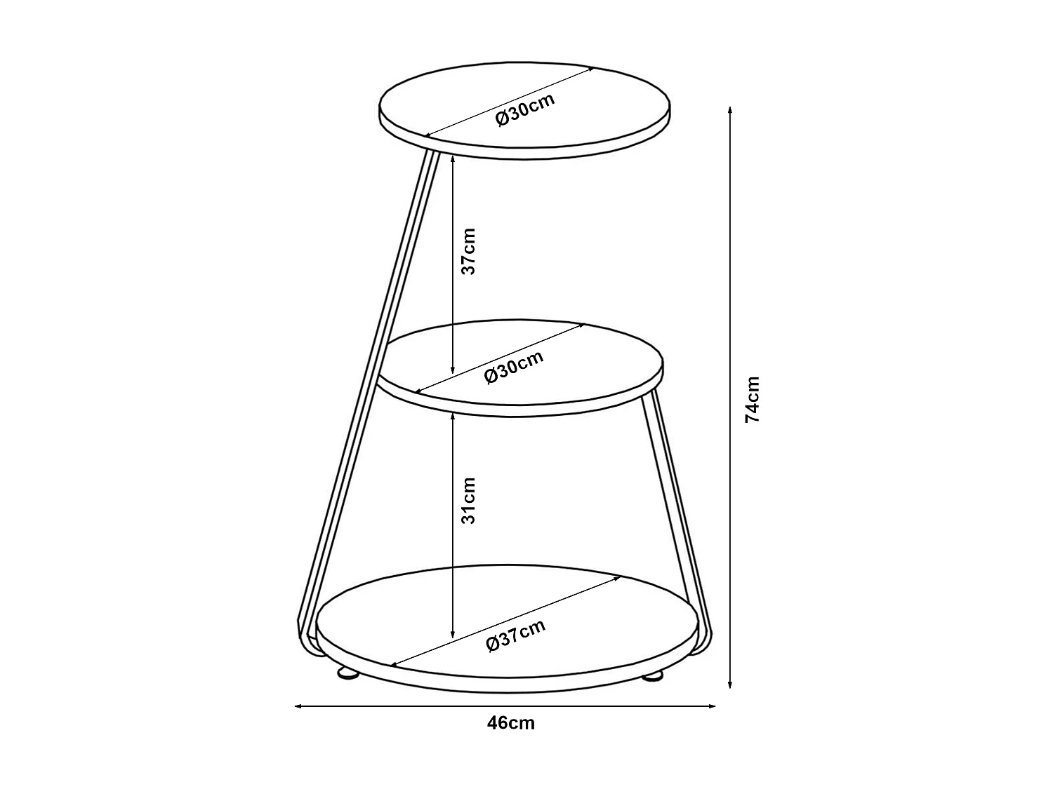 Table d'appoint Sipoo à 3 niveaux 74 x 46 x 37 cm blanc / doré [en.casa]