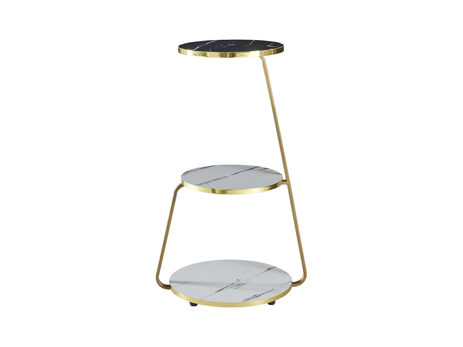 Table d'appoint Sipoo à 3 niveaux 74 x 46 x 37 cm marbre blanc / marbre noir / doré [en.casa]