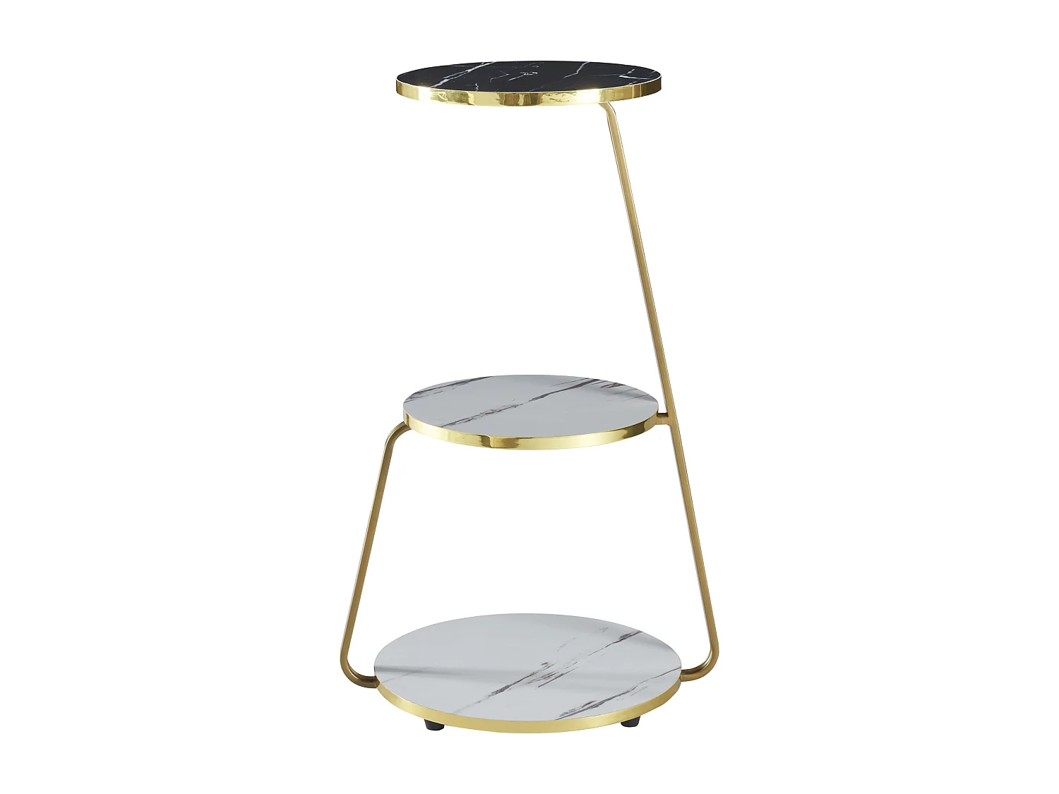 Table d'appoint Sipoo à 3 niveaux 74 x 46 x 37 cm marbre blanc / marbre noir / doré [en.casa]