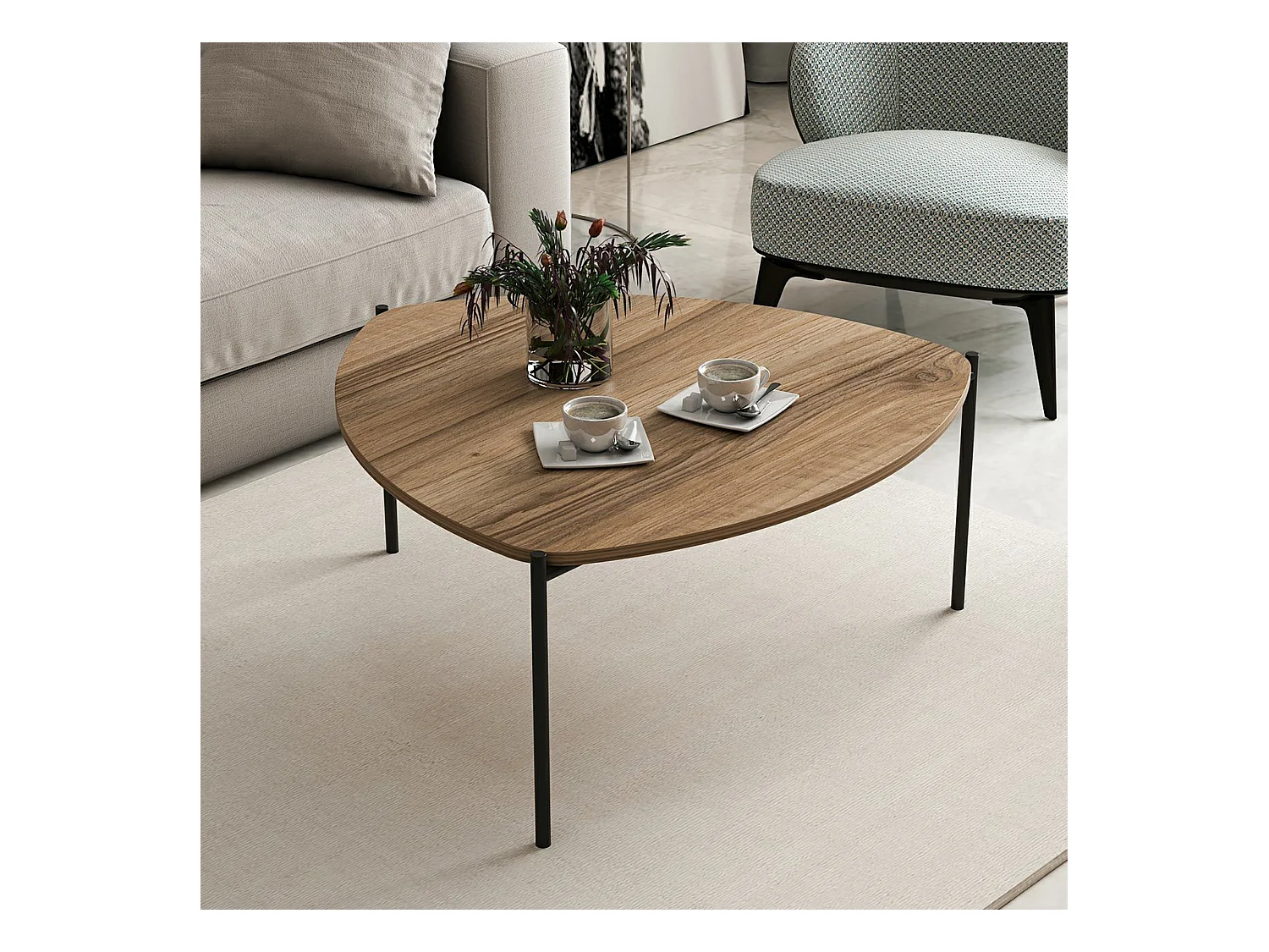 Table basse triangulaire Gladsaxe 40 x 90 x 89 cm effet noyer / noir [en.casa]