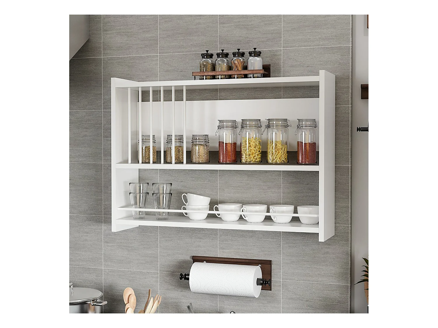 Étagère murale Helsingør à 3 niveaux pour cuisine 60 x 84 x 20 cm blanc [en.casa]