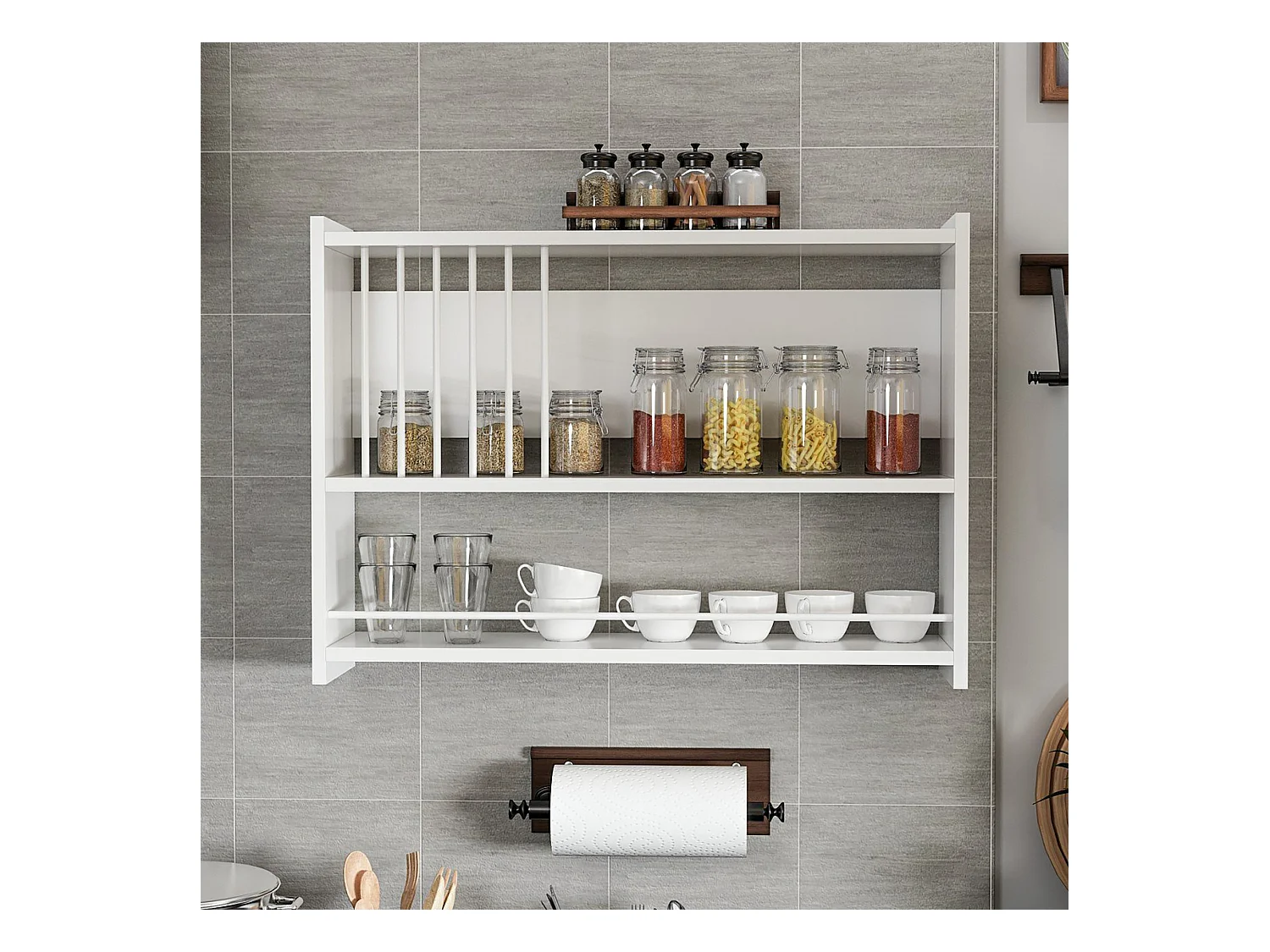 Étagère murale Helsingør à 3 niveaux pour cuisine 60 x 84 x 20 cm blanc [en.casa]