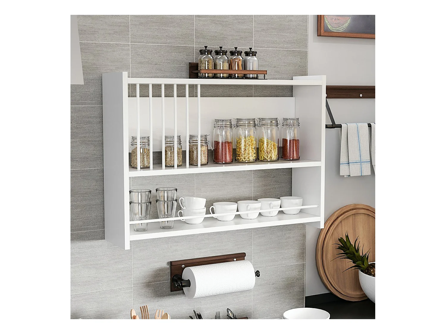 Étagère murale Helsingør à 3 niveaux pour cuisine 60 x 84 x 20 cm blanc [en.casa]