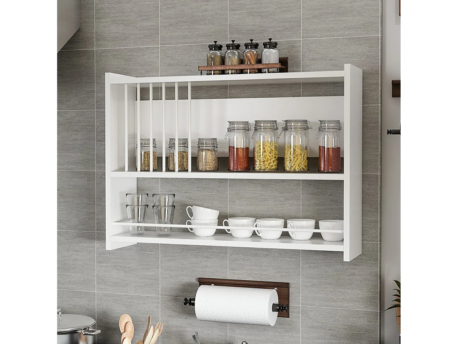 Étagère murale Helsingør à 3 niveaux pour cuisine 60 x 84 x 20 cm blanc [en.casa]