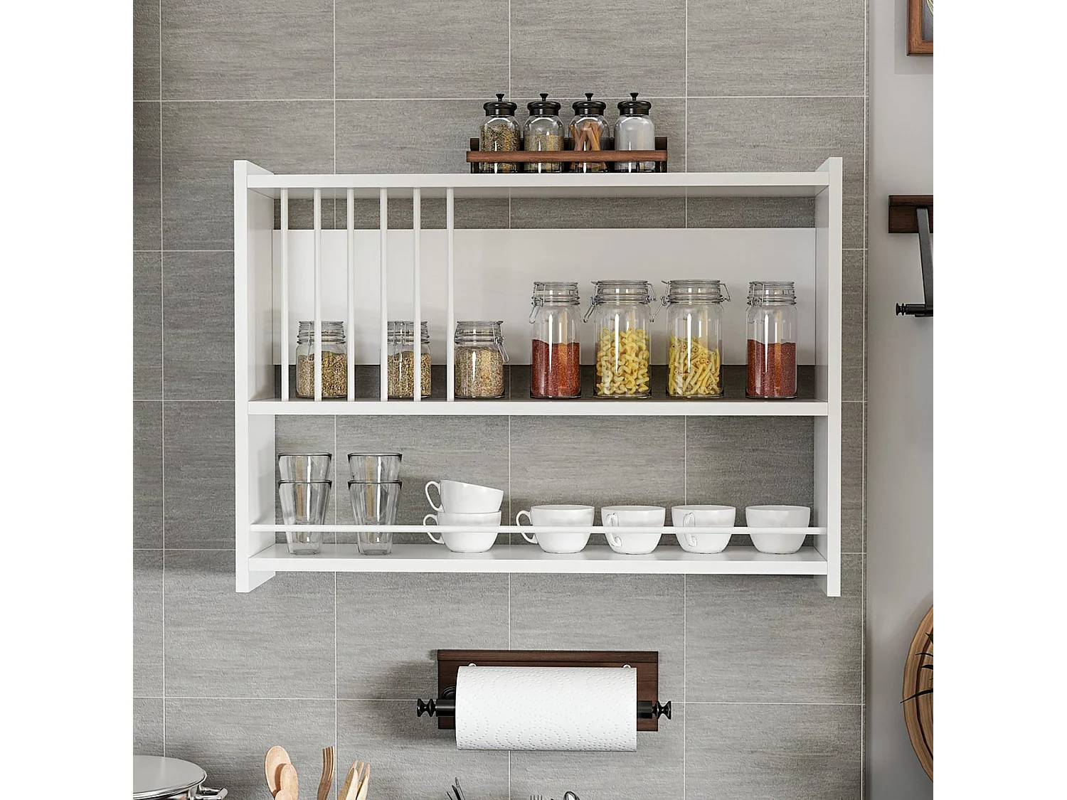 Étagère murale Helsingør à 3 niveaux pour cuisine 60 x 84 x 20 cm blanc [en.casa]