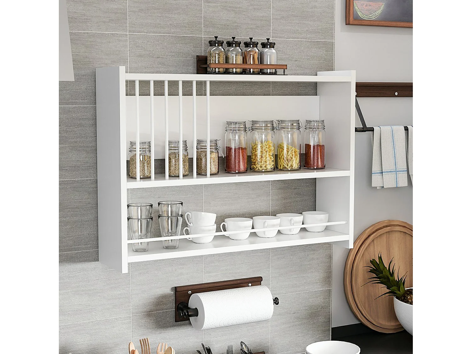 Étagère murale Helsingør à 3 niveaux pour cuisine 60 x 84 x 20 cm blanc [en.casa]