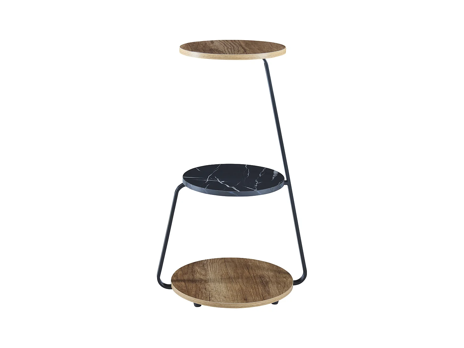 Table d'appoint Sipoo à 3 niveaux 74 x 46 x 37 cm effet noyer / marbre noir / noir [en.casa]