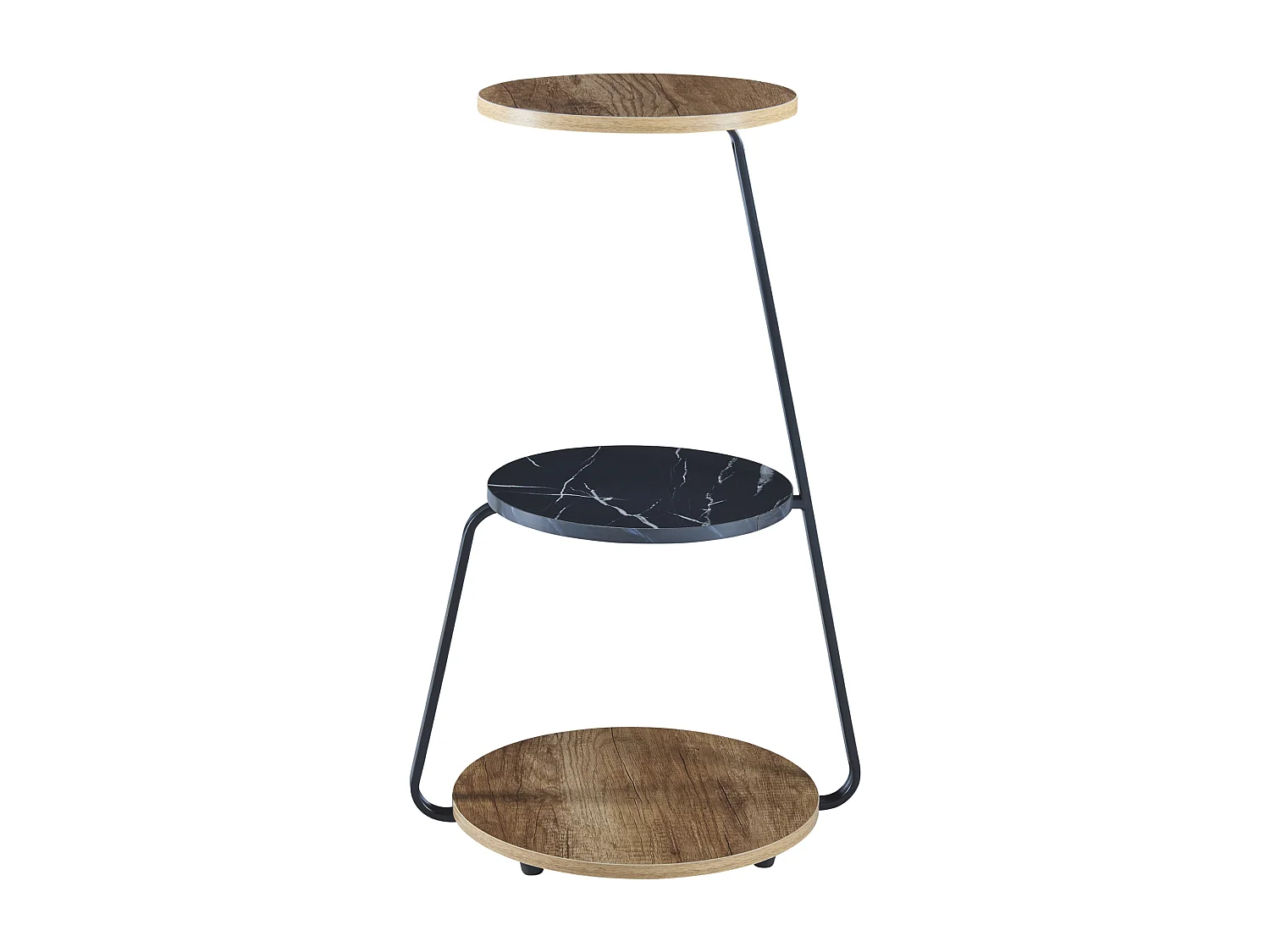 Table d'appoint Sipoo à 3 niveaux 74 x 46 x 37 cm effet noyer / marbre noir / noir [en.casa]
