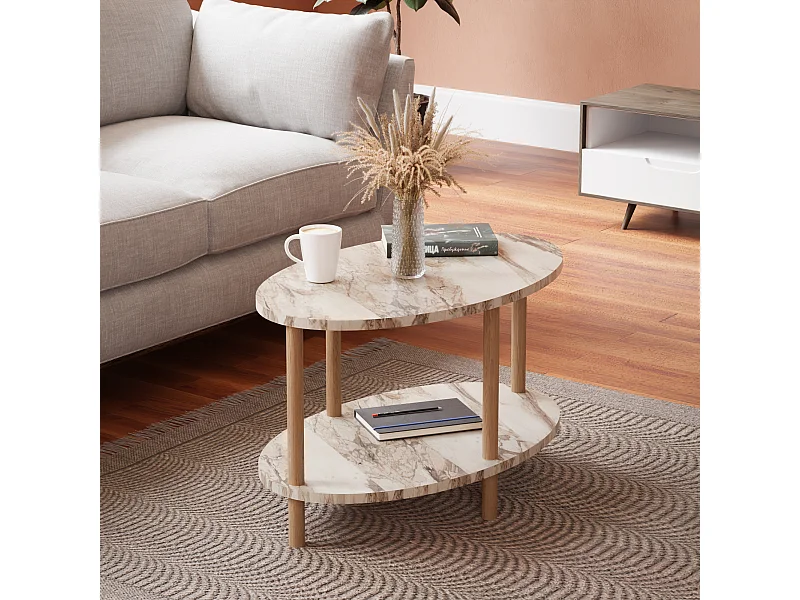 Table basse ovale Højreby 43 x 70 x 44 cm marbre crème [en.casa]