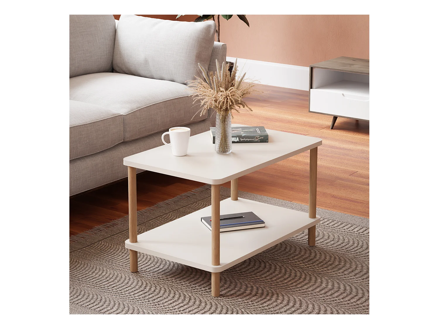 Table basse rectangulaire Jelling 43 x 70 x 44 cm blanc [en.casa]