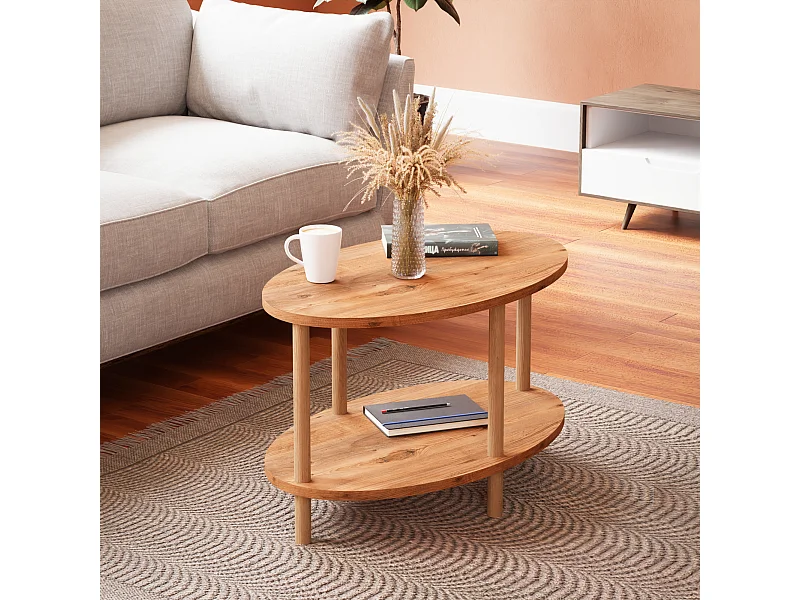 Table basse ovale Højreby 43 x 70 x 44 cm effet bois [en.casa]