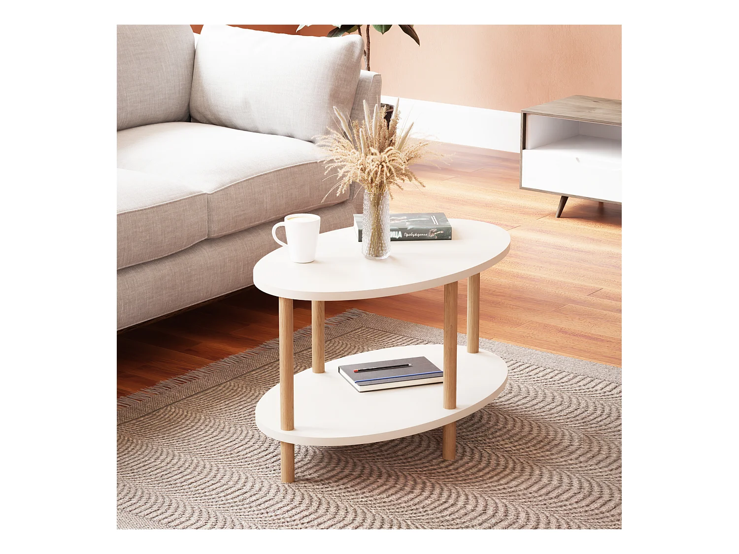 Table basse ovale Højreby 43 x 70 x 44 cm blanc [en.casa]