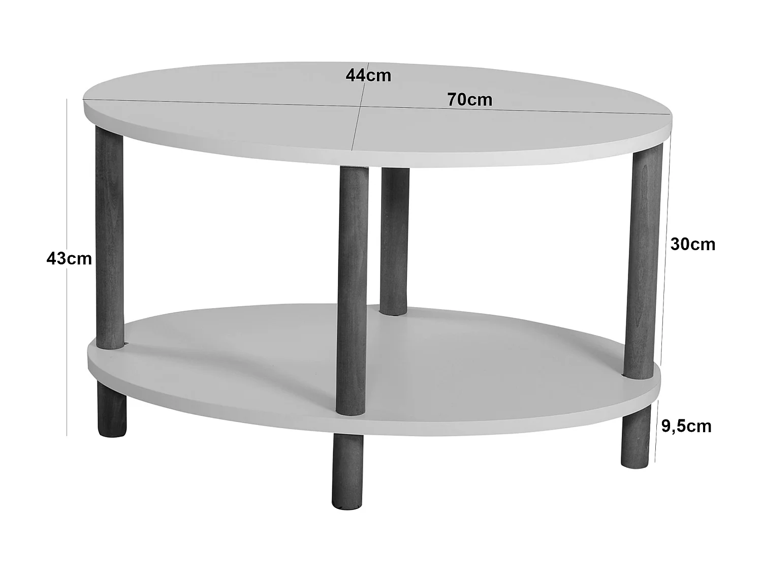 Table basse ovale Højreby 43 x 70 x 44 cm blanc [en.casa]