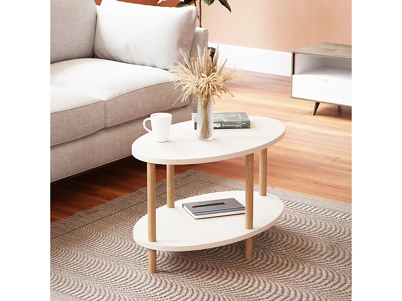 Table basse ovale Højreby 43 x 70 x 44 cm blanc [en.casa]