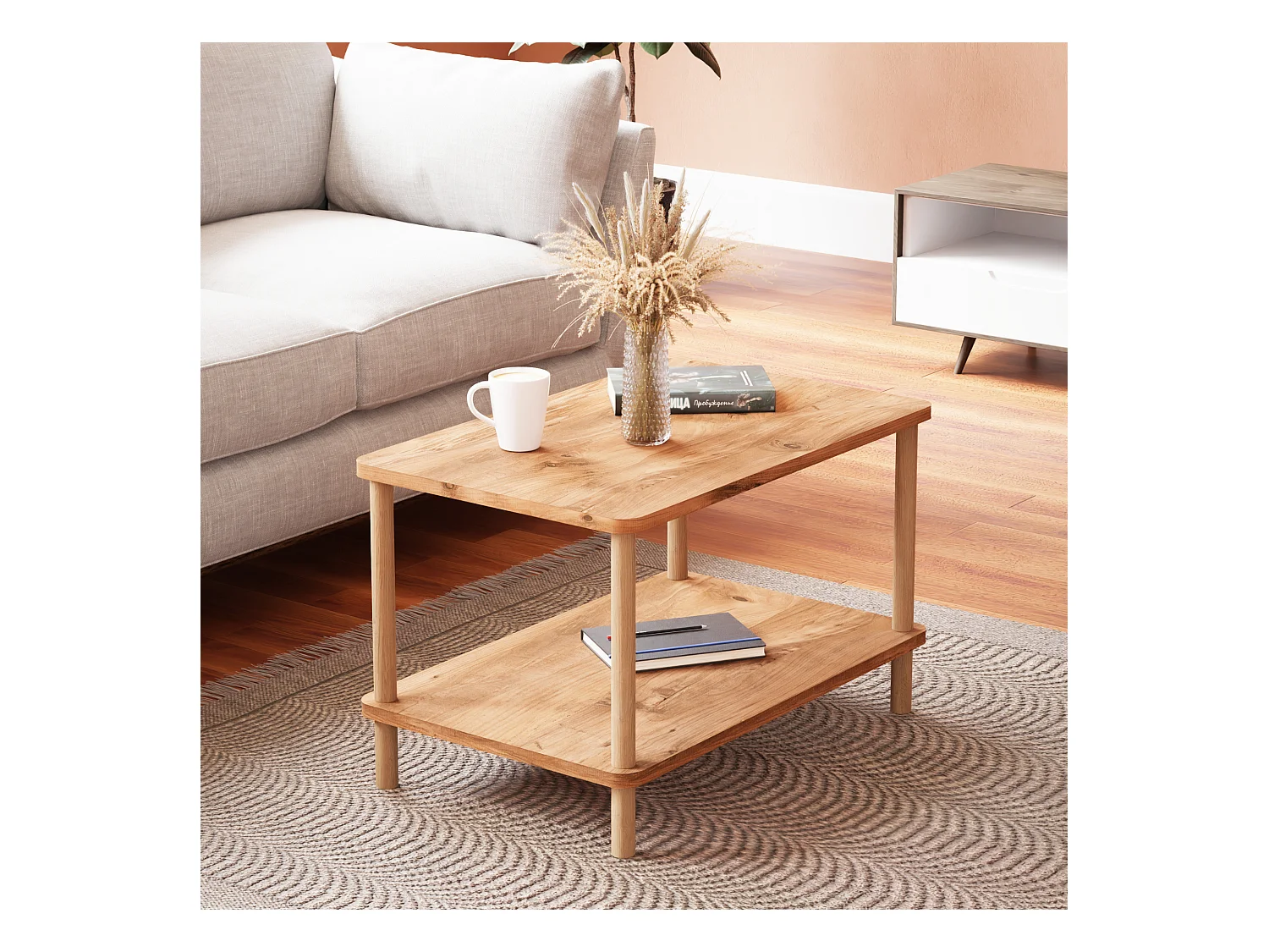 Table basse rectangulaire Jelling 43 x 70 x 44 cm effet bois [en.casa]