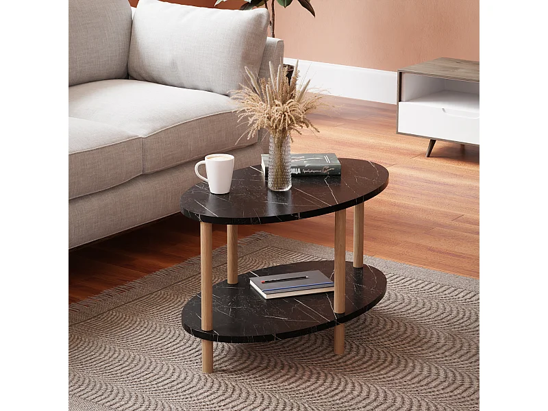 Table basse ovale Højreby 43 x 70 x 44 cm marbre noir [en.casa]