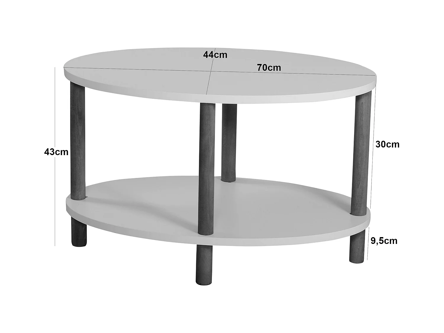 Table basse ovale Højreby 43 x 70 x 44 cm marbre noir [en.casa]