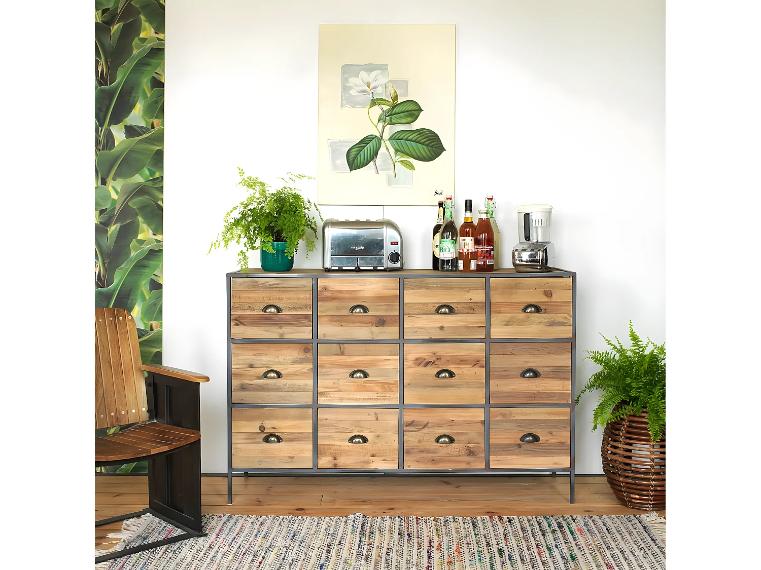 Commode en pin et métal 12 tiroirs Shade