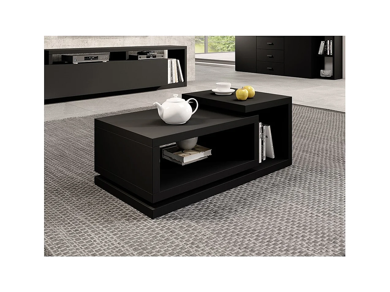 Table basse design collection BERGAME. Coloris noir super mat Style design