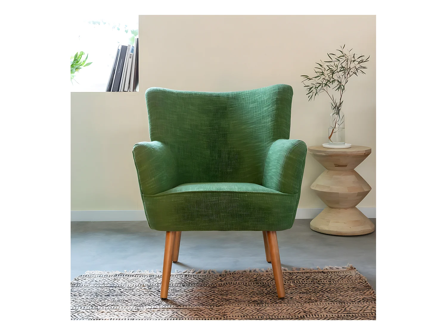 Fauteuil en coton vert Castille