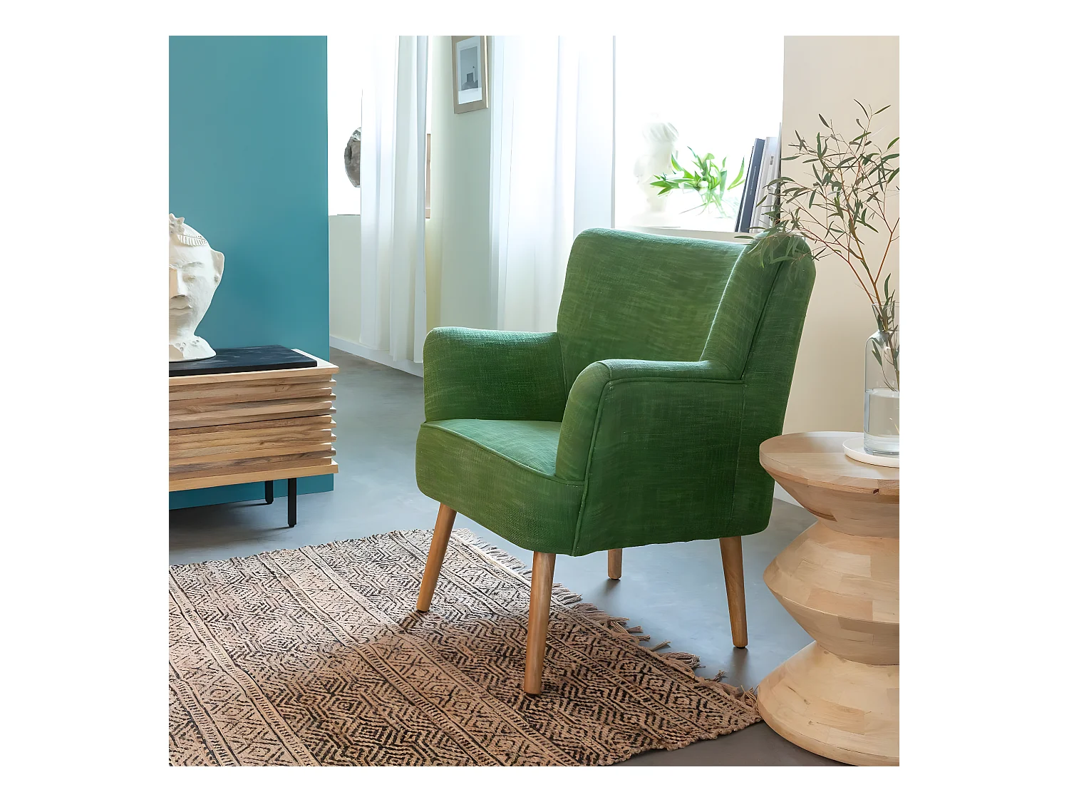 Fauteuil en coton vert Castille