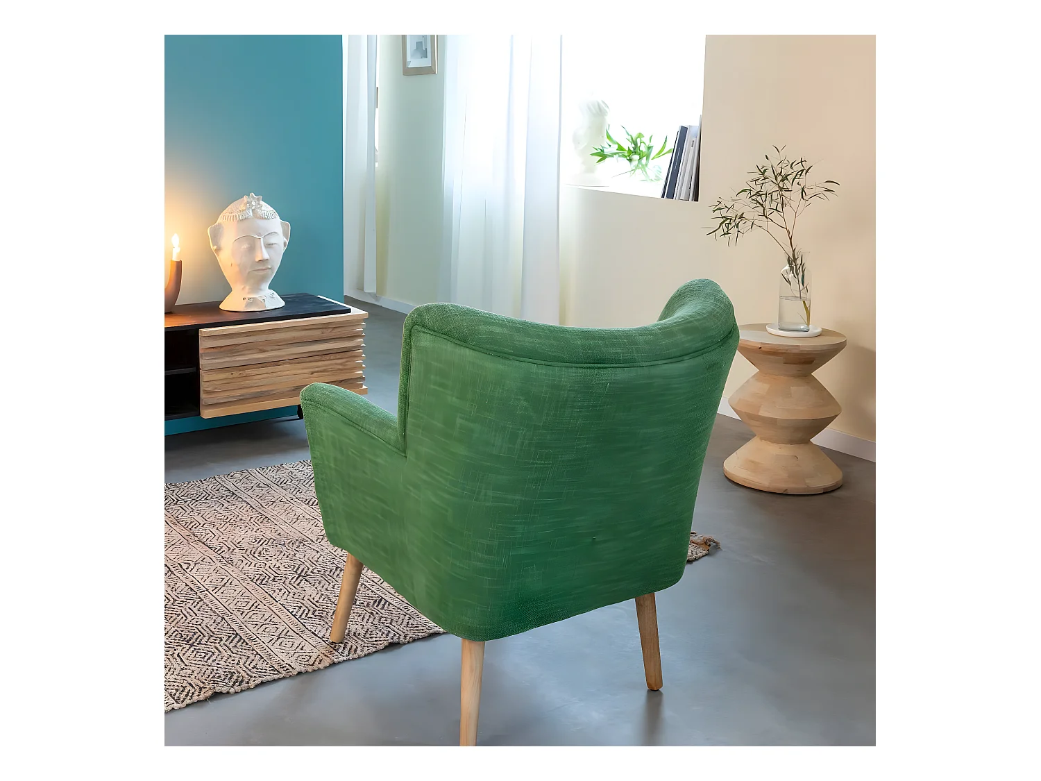 Fauteuil en coton vert Castille