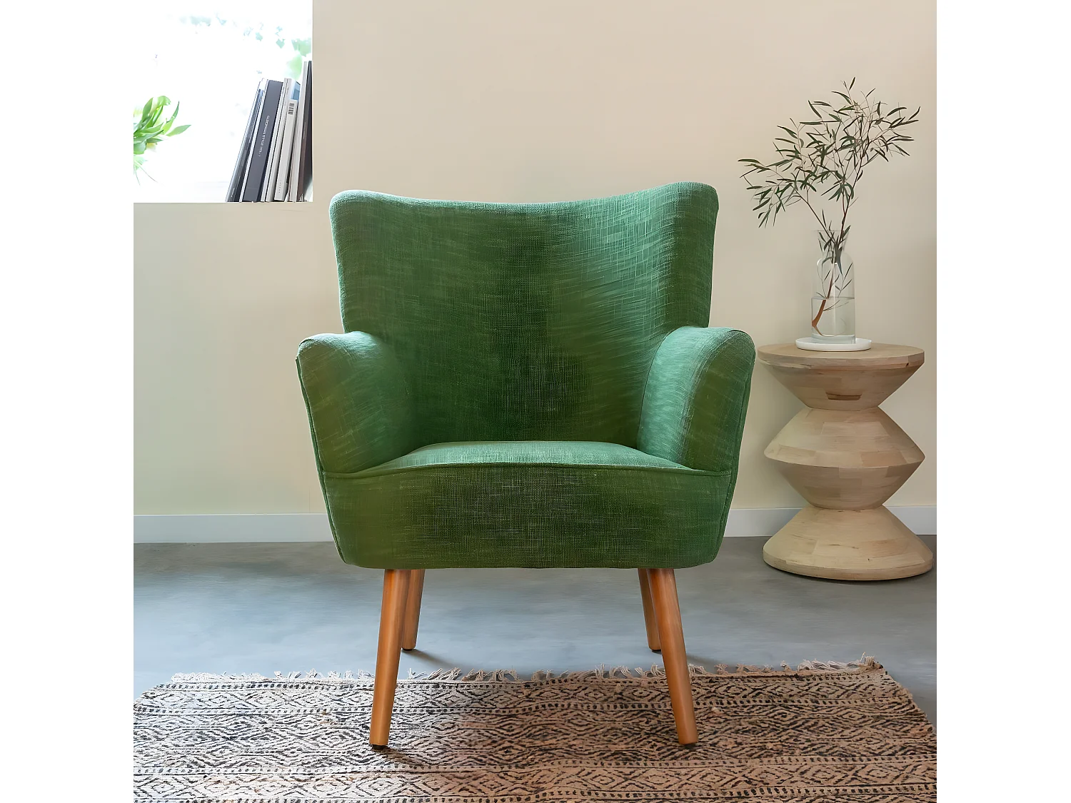 Fauteuil en coton vert Castille