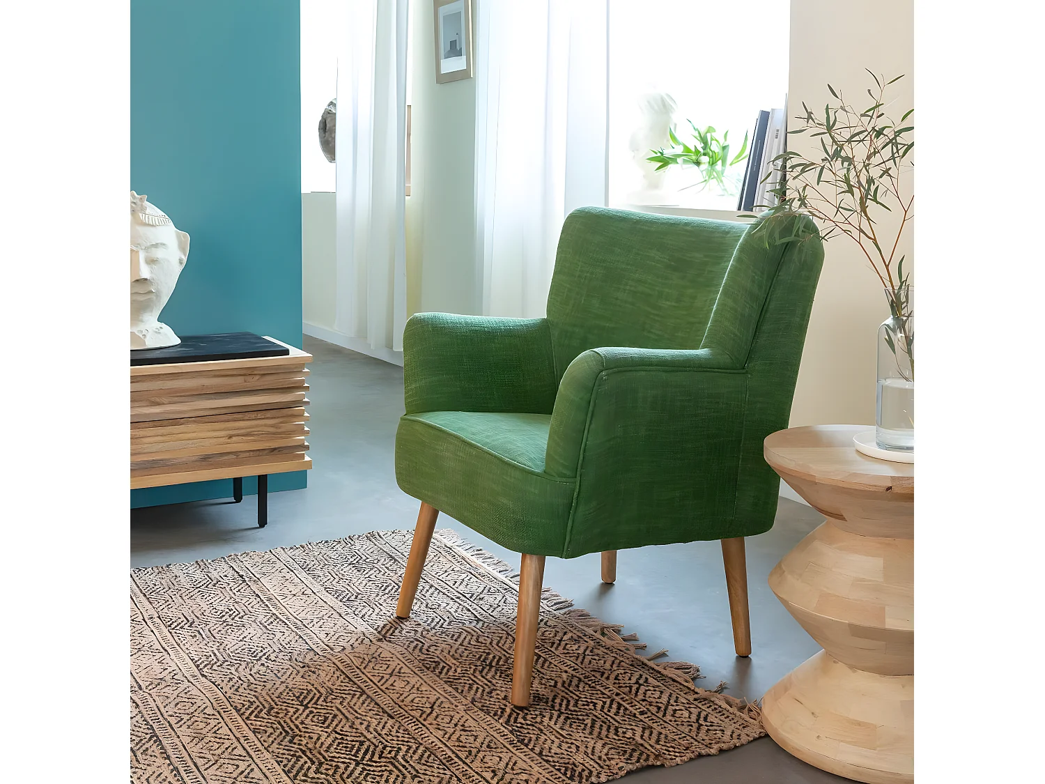 Fauteuil en coton vert Castille