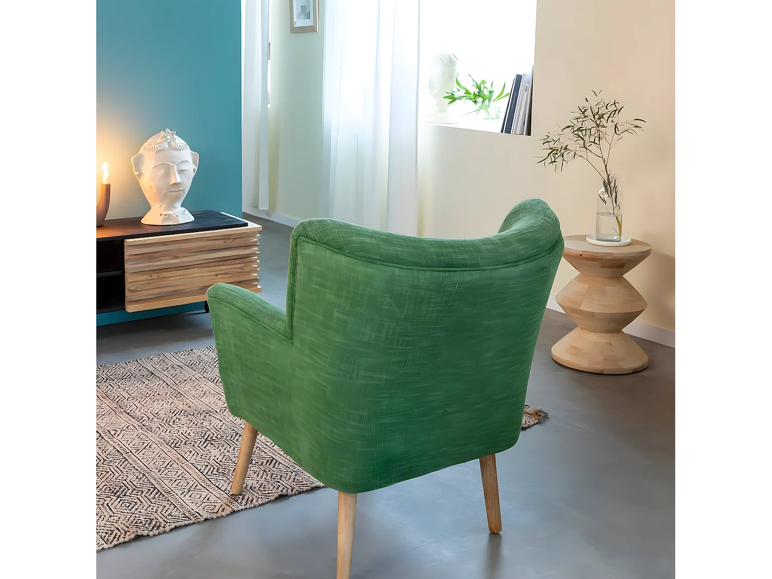 Fauteuil en coton vert Castille