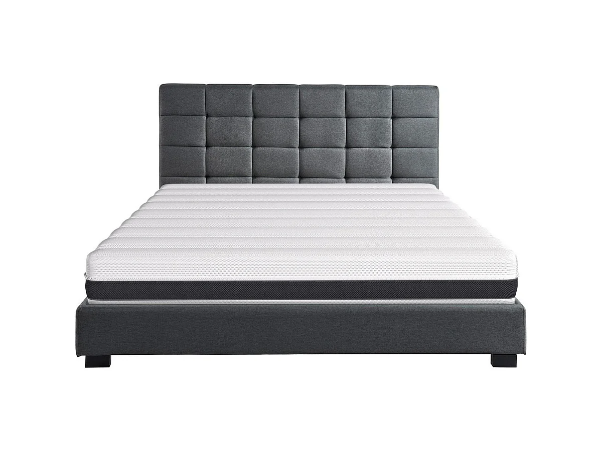 Ensemble lit William 140x190 en tissu gris foncé + Matelas ressorts ensachés Hygiospring 19cm