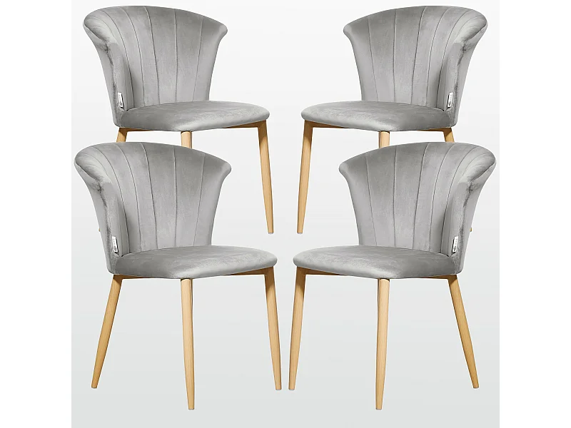 ELSA - Lot de 4 Chaises en Velours Vintage - Gris