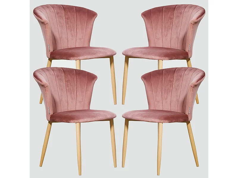 ELSA - Lot de 4 Chaises en Velours Vintage - Rose