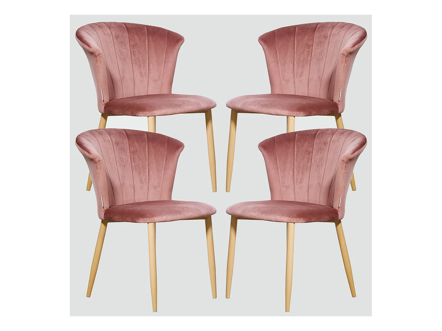 ELSA - Lot de 4 Chaises en Velours Vintage - Rose
