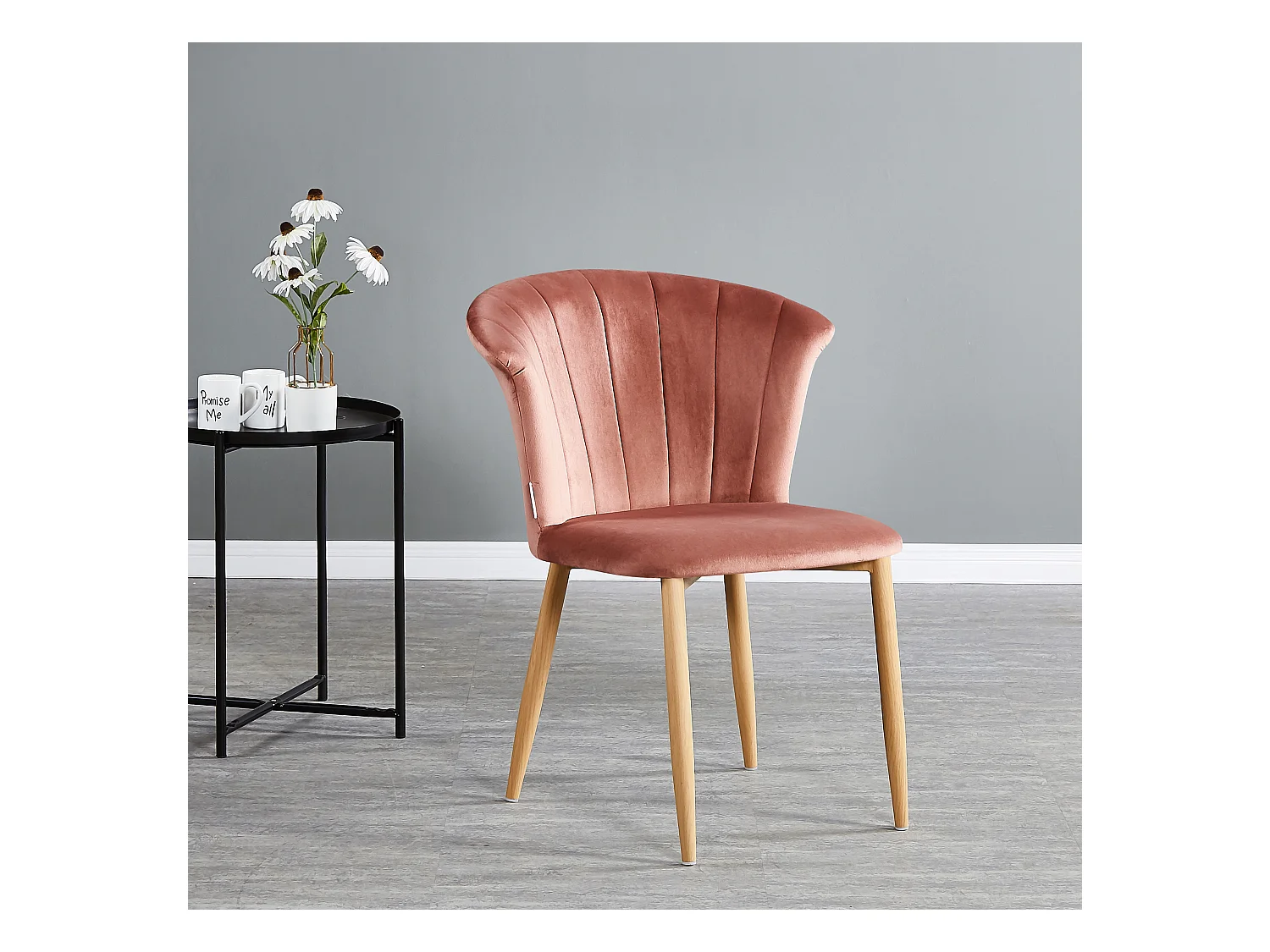 ELSA - Lot de 4 Chaises en Velours Vintage - Rose