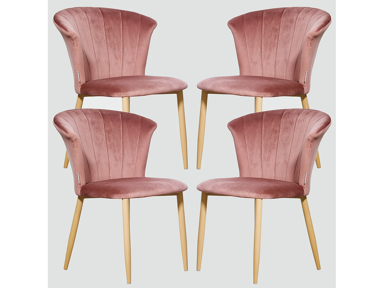 ELSA - Lot de 4 Chaises en Velours Vintage - Rose