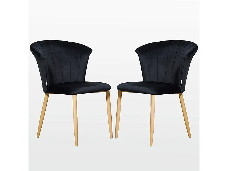 ELSA - Lot de 2 Chaises en Velours Vintage - Noir