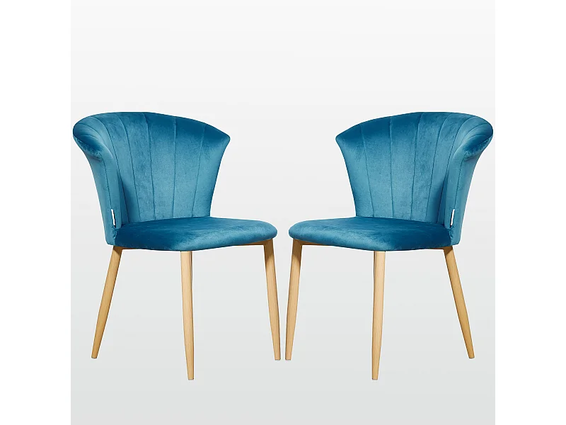ELSA - Lot de 2 Chaises en Velours Vintage - Bleu