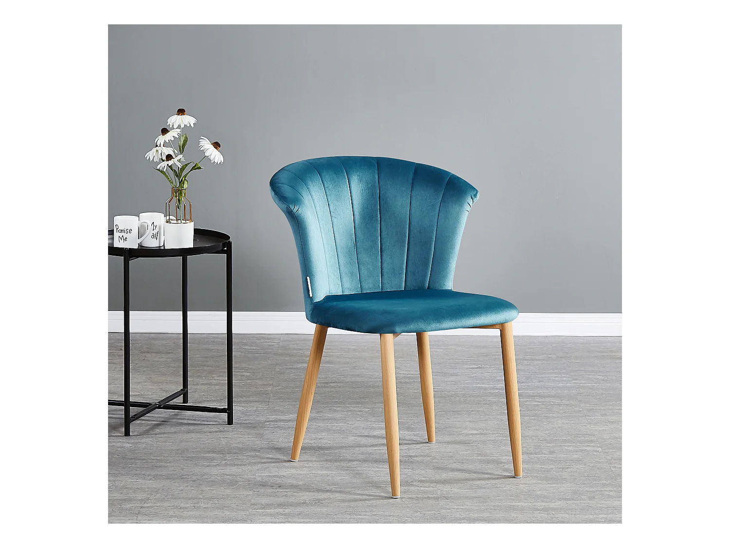 ELSA - Lot de 2 Chaises en Velours Vintage - Bleu