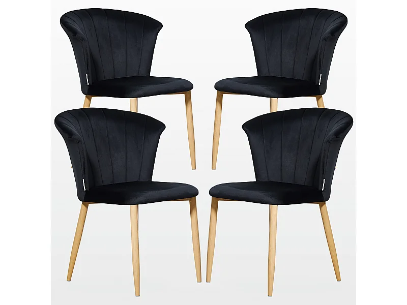 ELSA - Lot de 4 Chaises en Velours Vintage - Noir