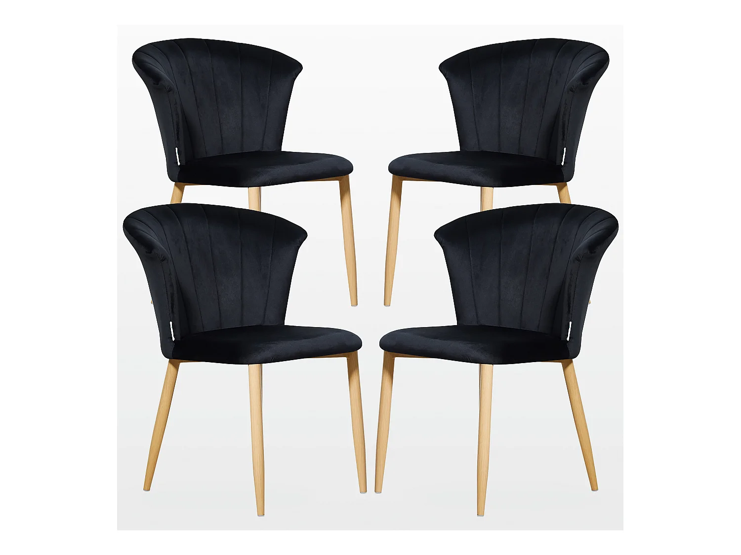 ELSA - Lot de 4 Chaises en Velours Vintage - Noir