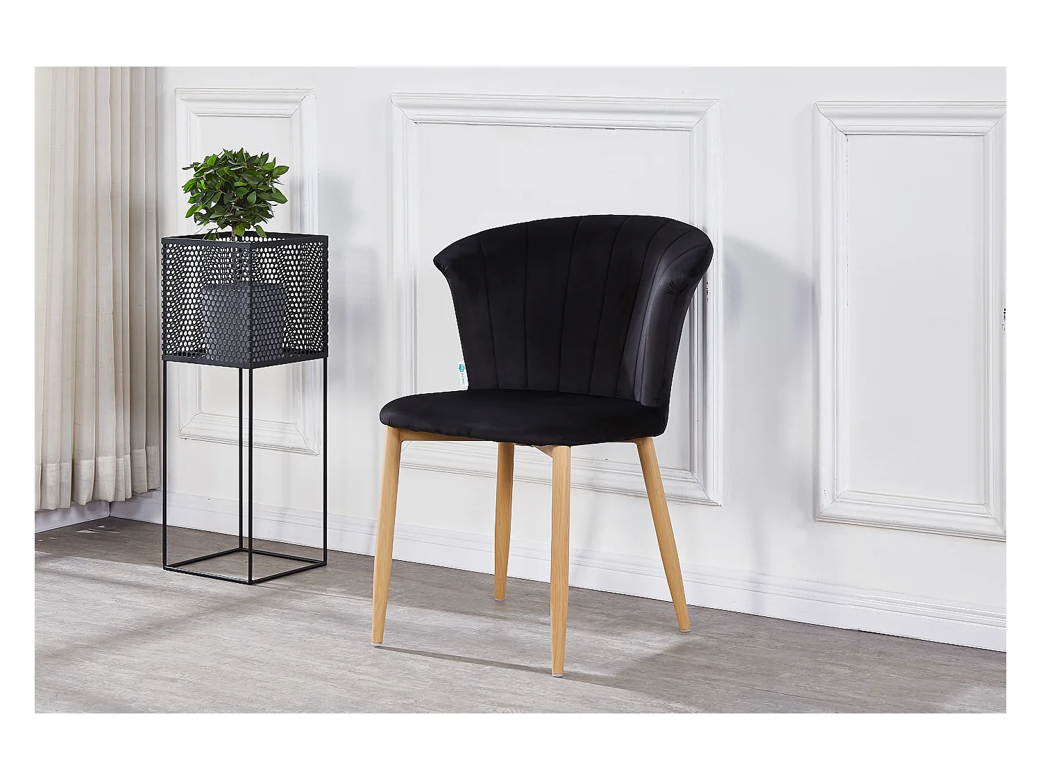 ELSA - Lot de 4 Chaises en Velours Vintage - Noir