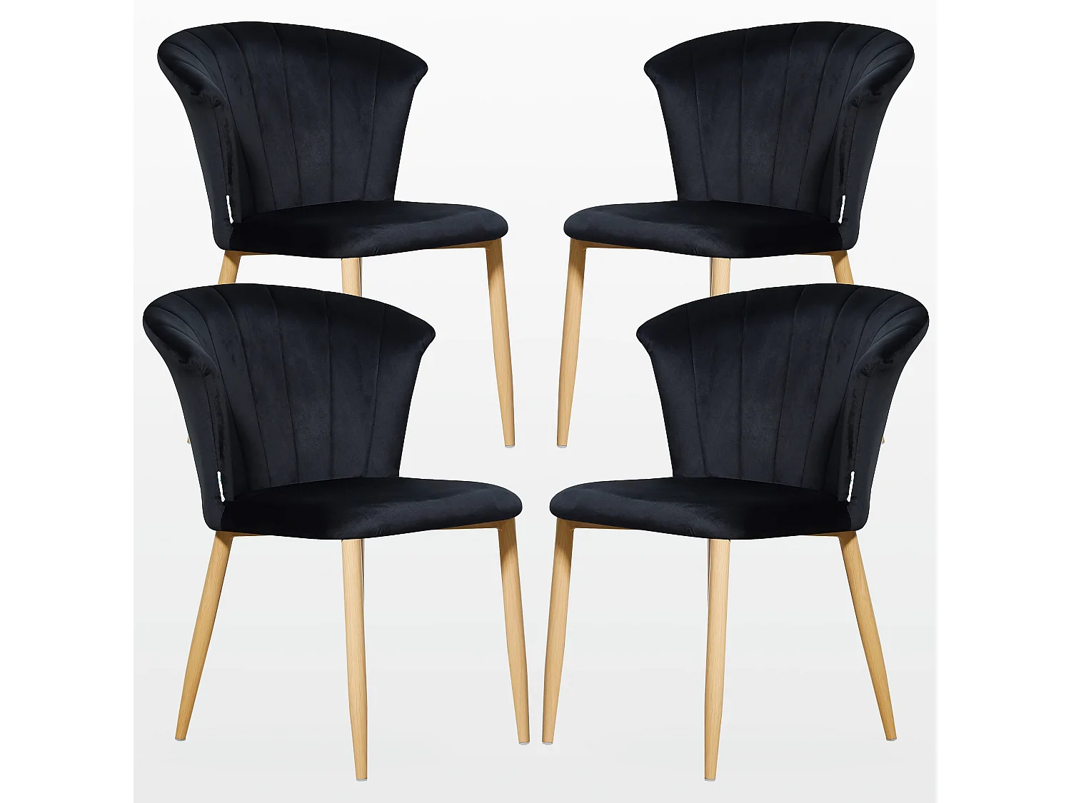 ELSA - Lot de 4 Chaises en Velours Vintage - Noir