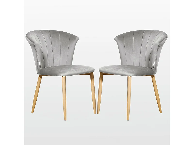 ELSA - Lot de 2 Chaises en Velours Vintage - Gris